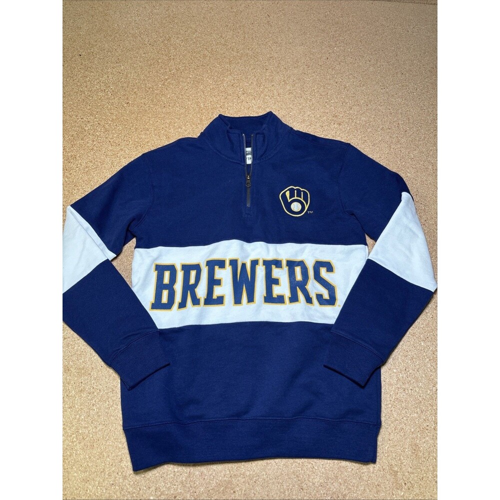 MLB Milwaukee Brewers Tailgate French Terry 1/4 Zip Jacket Mens XS F2